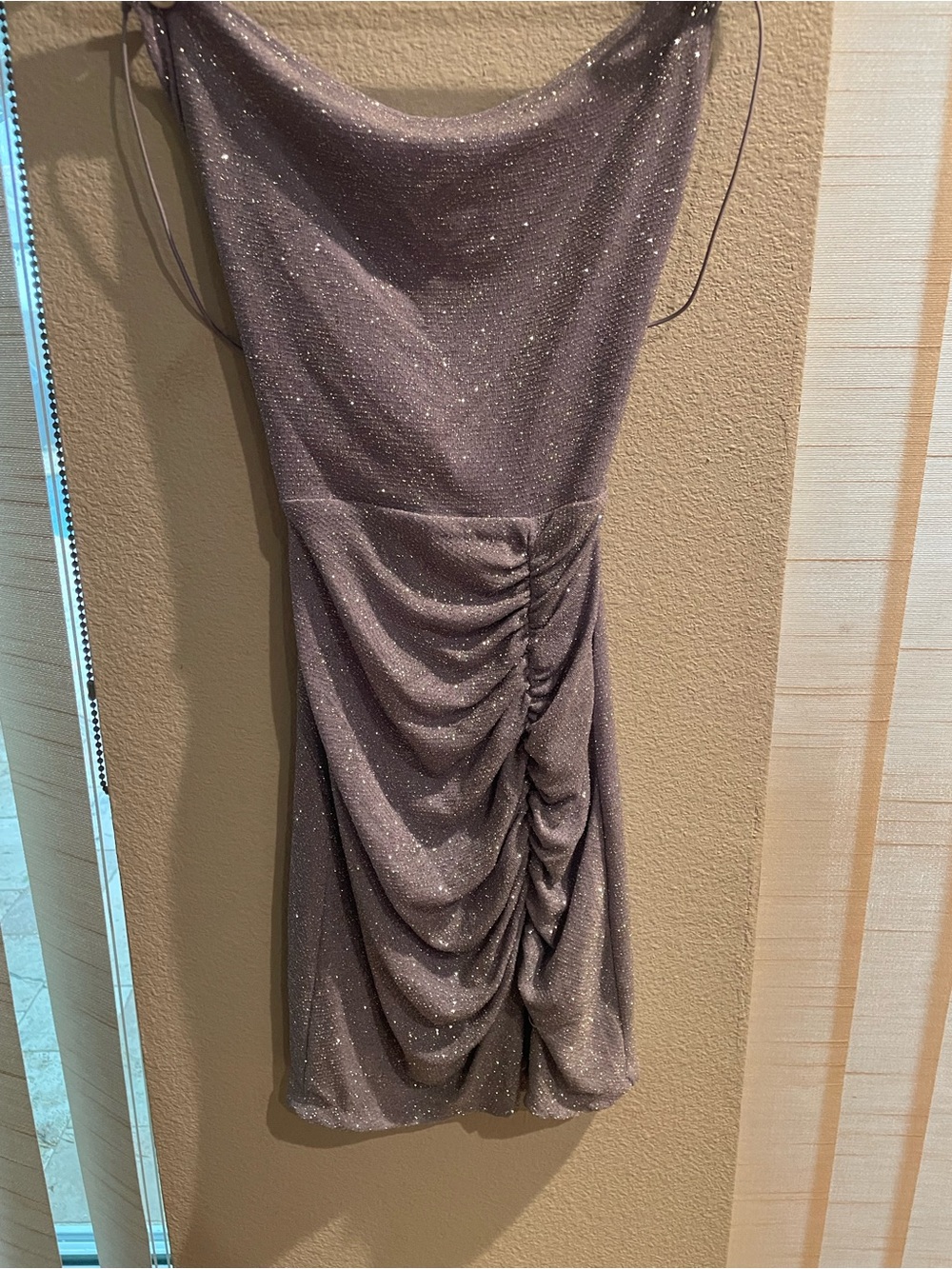 B Darlin Sparkle Ruched Mini Dress in Mauve